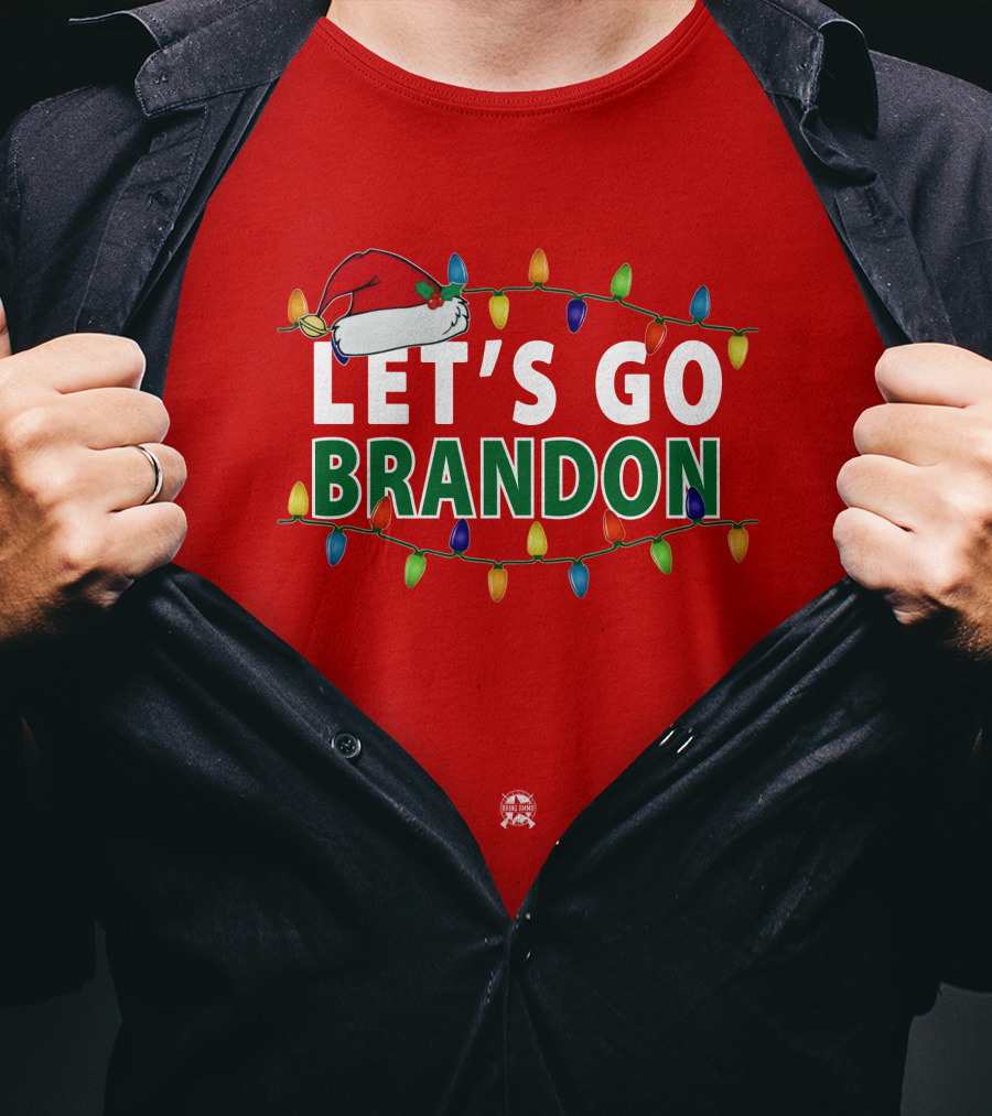 Let's Go Brandon Christmas Lights With Santa Hat T-Shirt