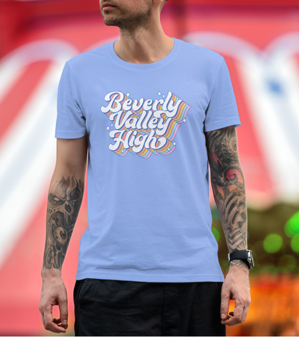 Premium T-Shirt: Bvh Merch Beverly Valley High Rainbow Text with Colorful Swirls T-Shirt Bvh Merch Beverly Valley High Rainbow Text with Colorful Swirls T-Shirt