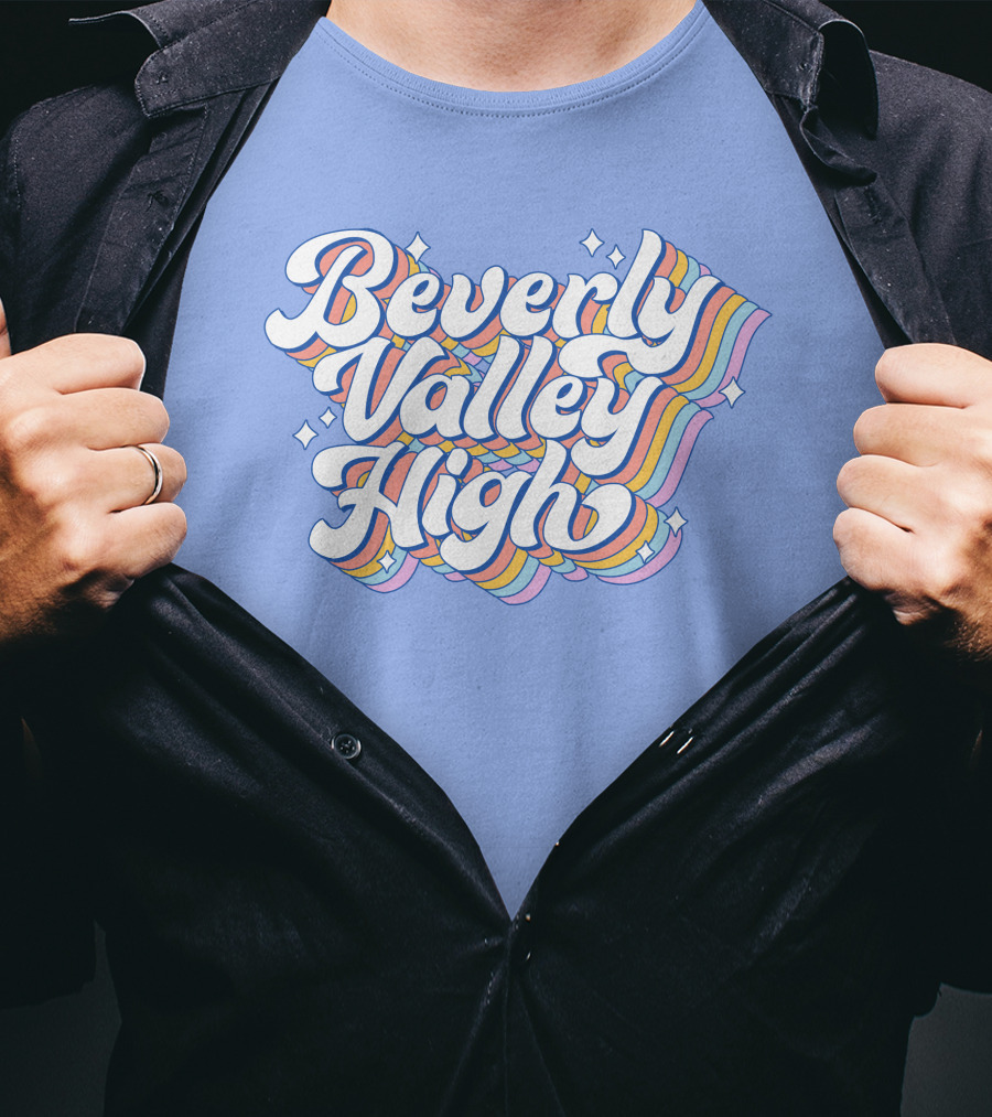 Bvh Merch Beverly Valley High Rainbow Text With Colorful Swirls T-Shirt