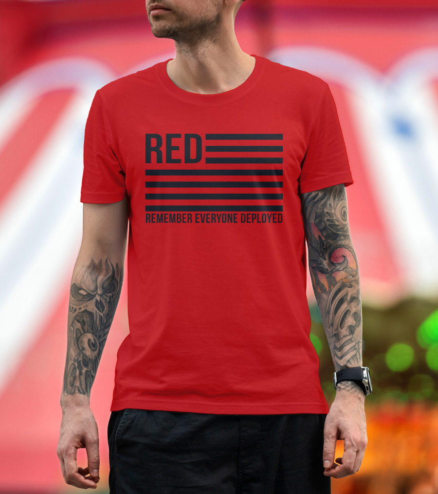 RED Remember Everyone Deployed American Flag T-Shirt