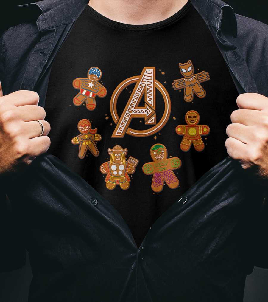 Avengers Gingerbread Cookies Holiday Themed Characters With Iconic A T-Shirt