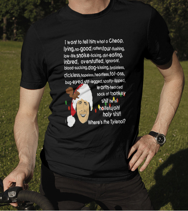 Clark Griswold Santa Hat Christmas Lights Funny Quote Adventure Vacay Holiday T-Shirt