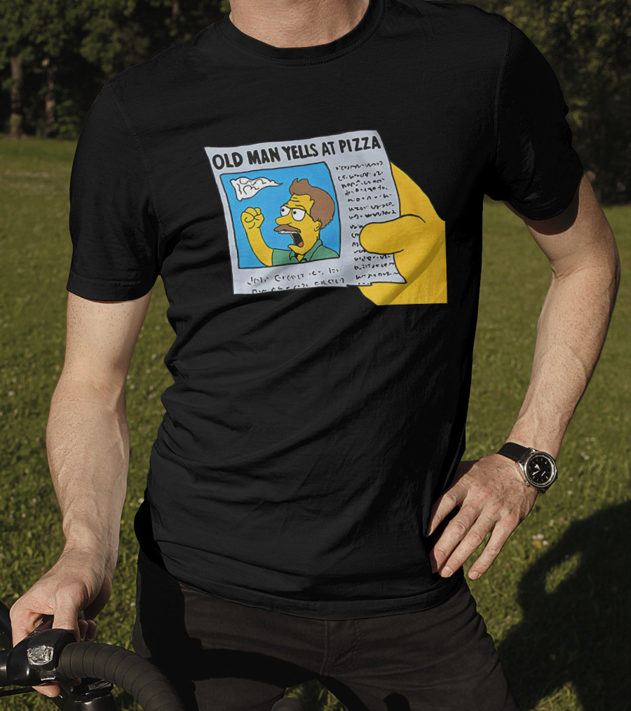 Old Man Yells At Pizza Newspaper Cartoon Parody Pizzamas Merch T-Shirt