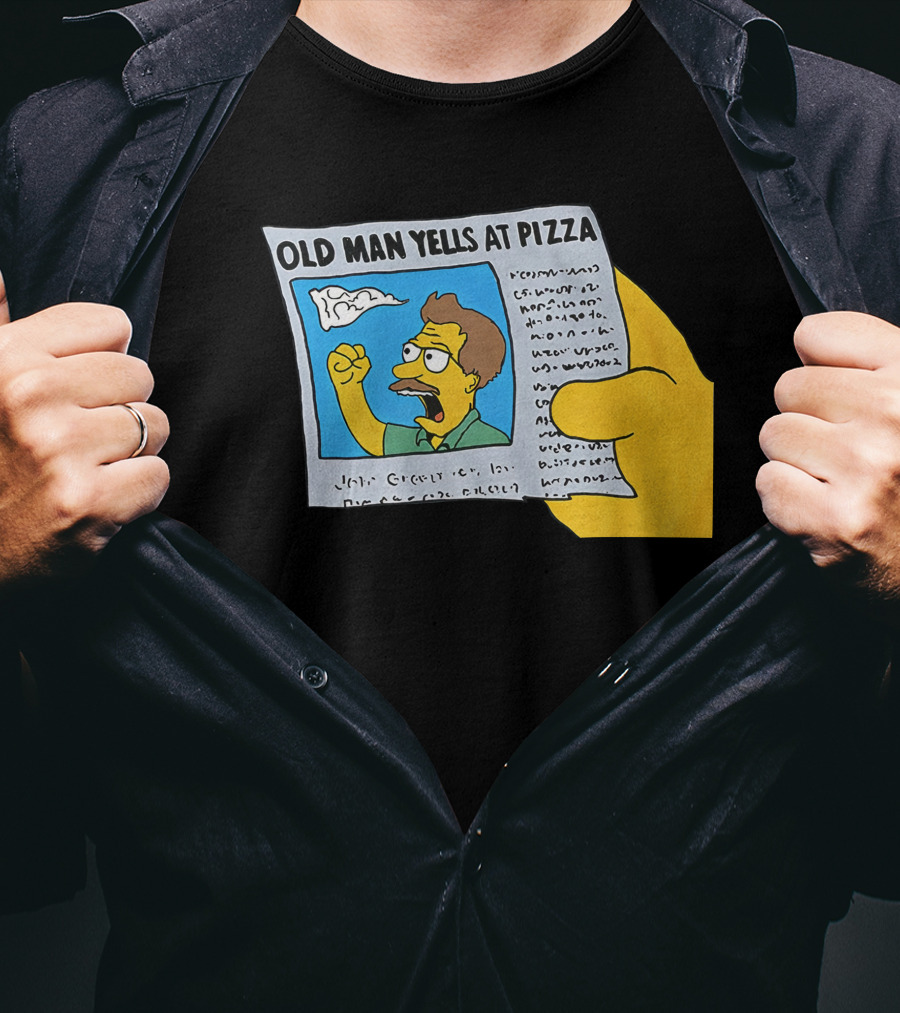 Old Man Yells At Pizza Newspaper Cartoon Parody Pizzamas Merch T-Shirt
