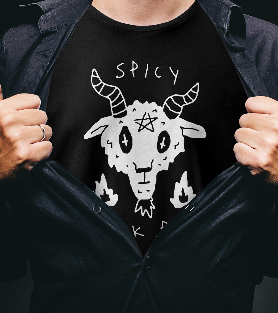 Spicy Heck Boy Goat With Pentagram And Flames T-Shirt