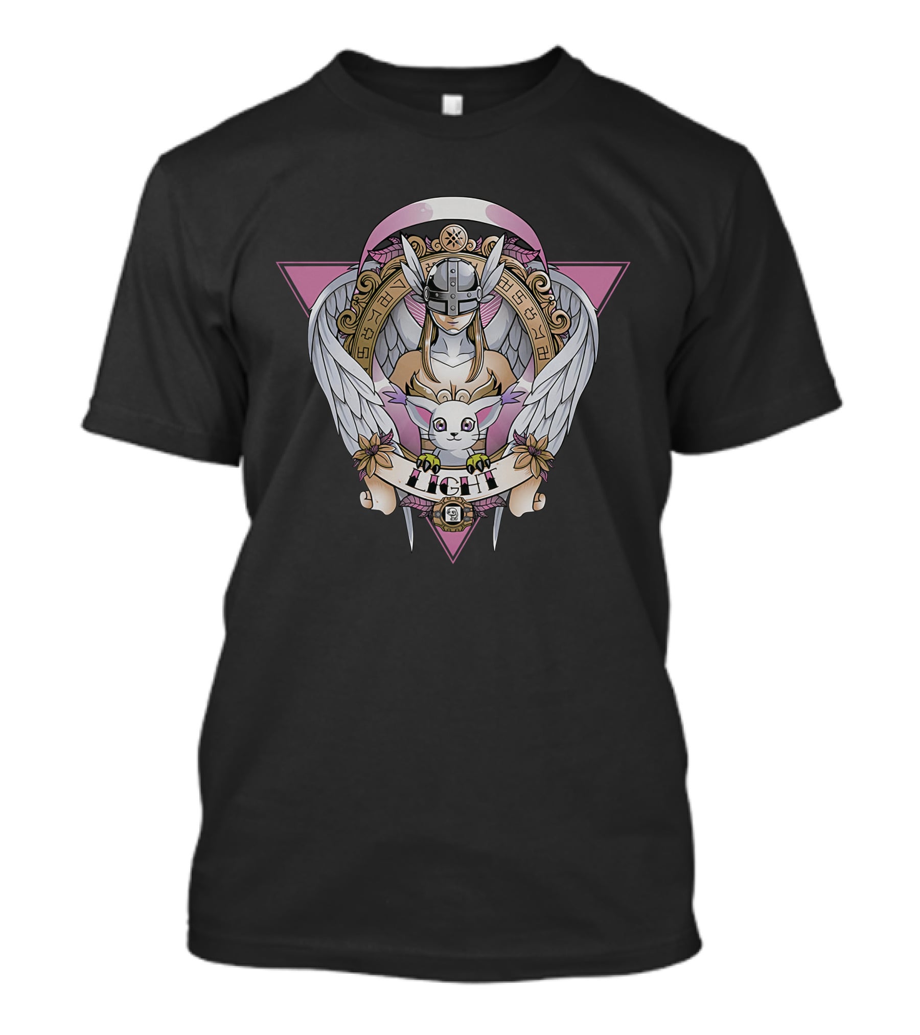 Angewomon Digimon Light Angel Wings Sacred Geometry Design Fight Banner T-Shirt