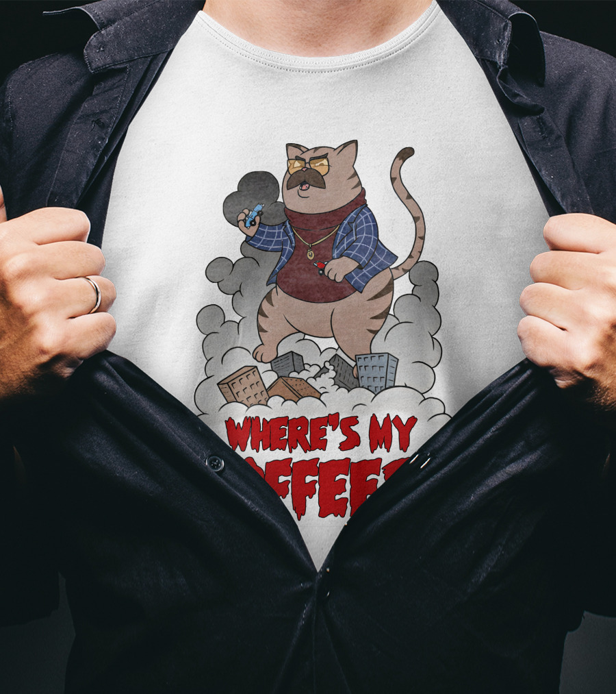 Catzilla Where's My Coffee Bowtie Flannel Smoking Pipe T-Shirt