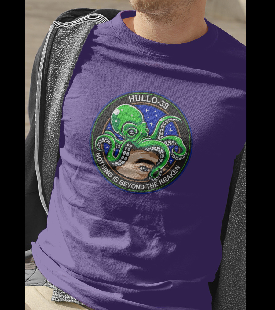 Hullo-39 Nothing Is Beyond The Kraken Green Octopus Starry Sky Badge T-Shirt