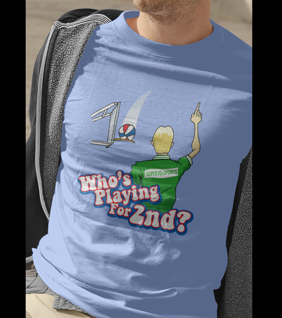 Super70s Sports Who's Playing For 2nd Volleyball Player Gesture T-Shirt