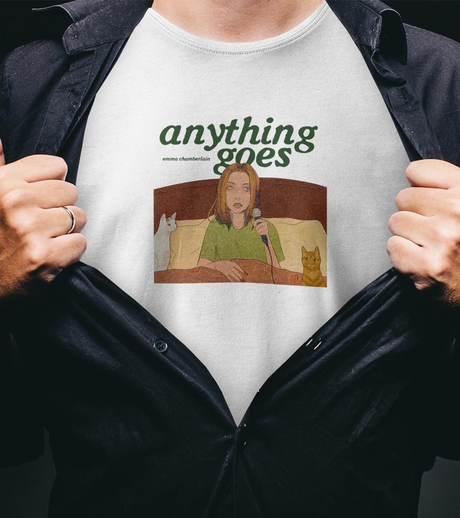Anything Goes Emma Chamberlain Merch With Cats And Microphone T-Shirt