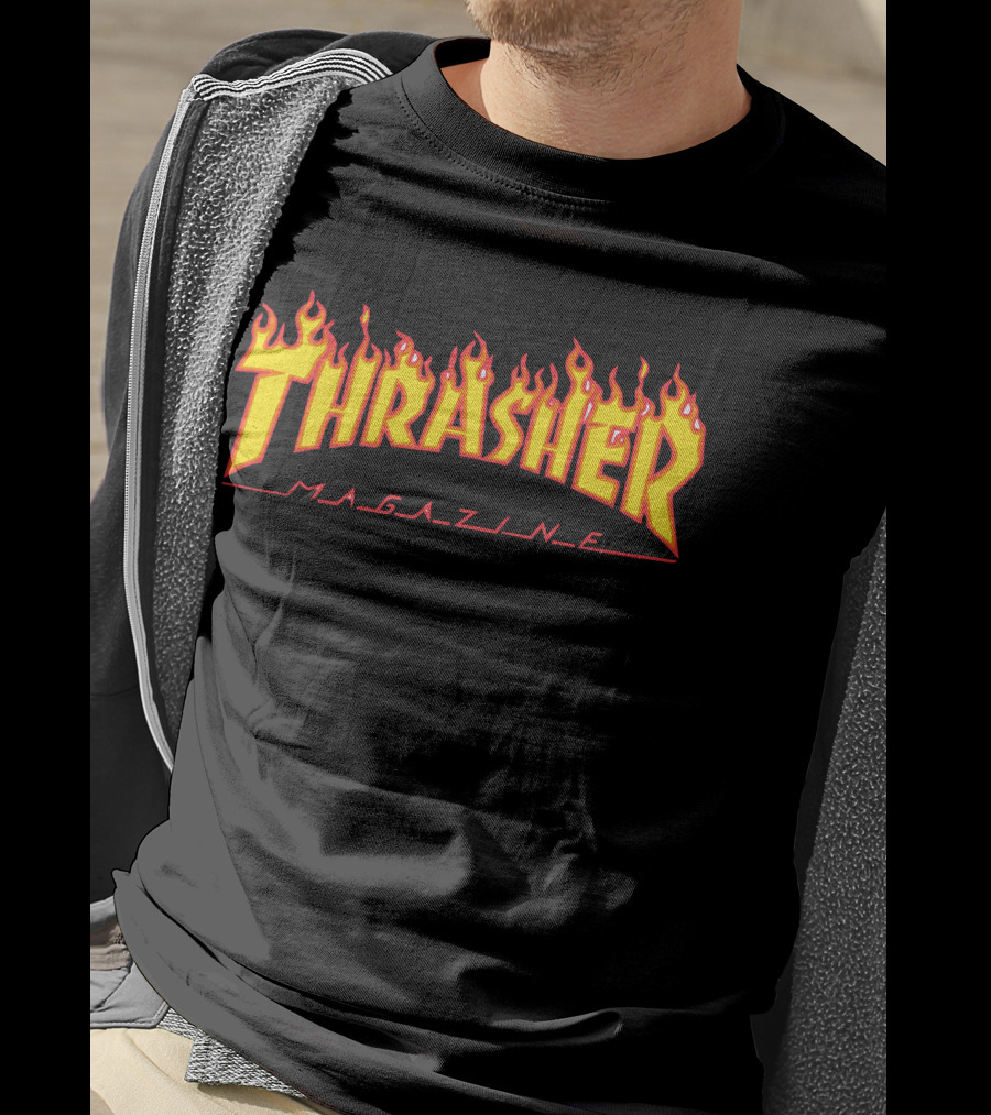 Men Thrasher Flame Magazine Classic Yellow T-Shirt
