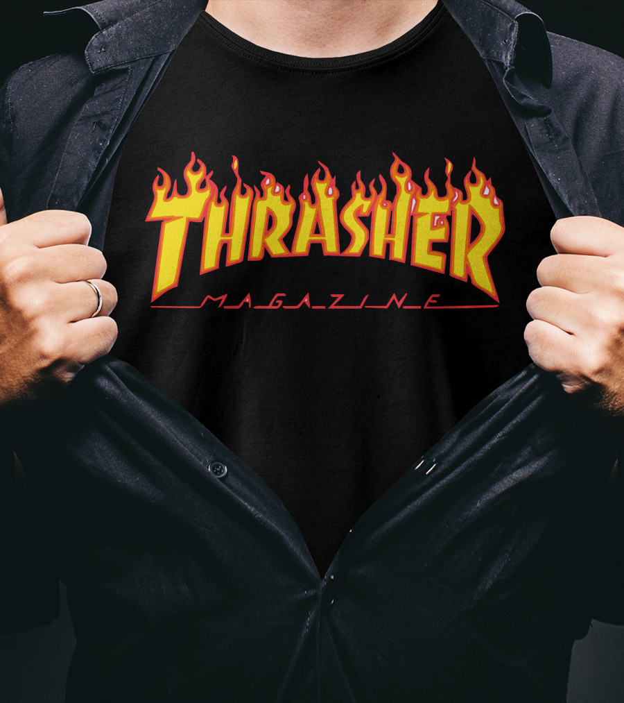 Men Thrasher Flame Magazine Classic Yellow T-Shirt