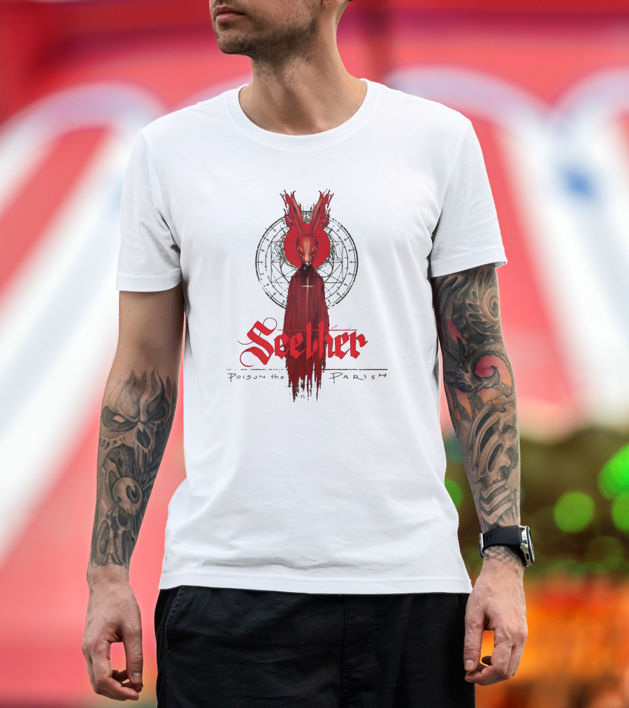 Seether Poison The Parish Red Hooded Figure with Geometric Circle T-Shirt