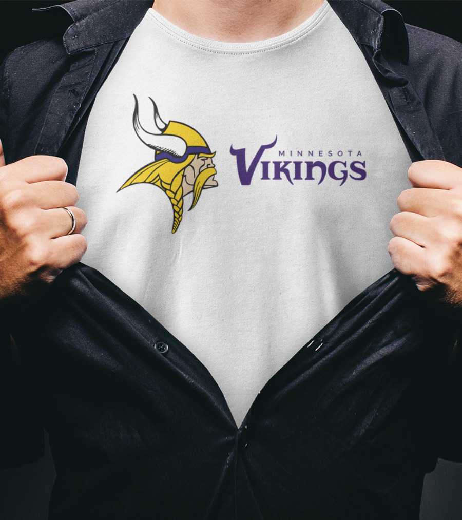 Minnesota Vikings Football Team Logo With Viking Helmet And Braided Beard T-Shirt