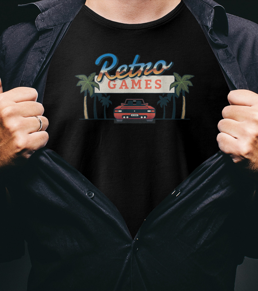 Retro Games Car With Palm Trees T-Shirt