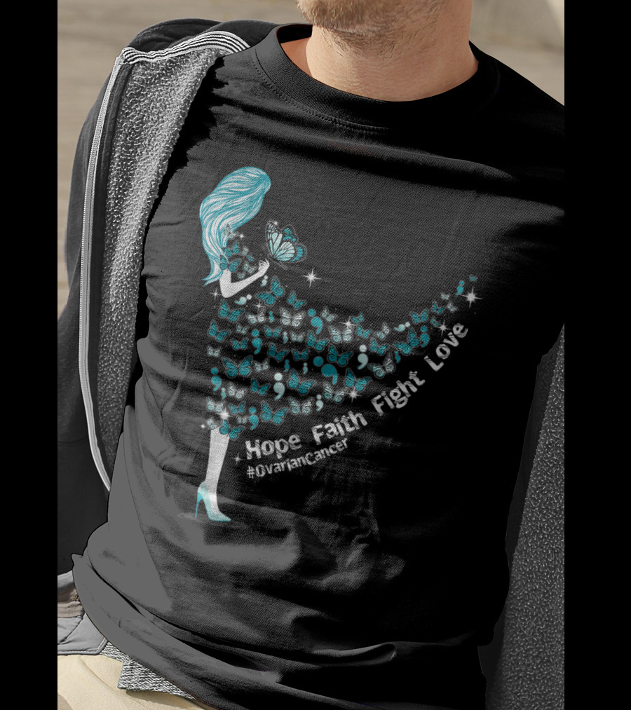 Hope Faith Fight Love Butterfly #OvarianCancer Support T-Shirt