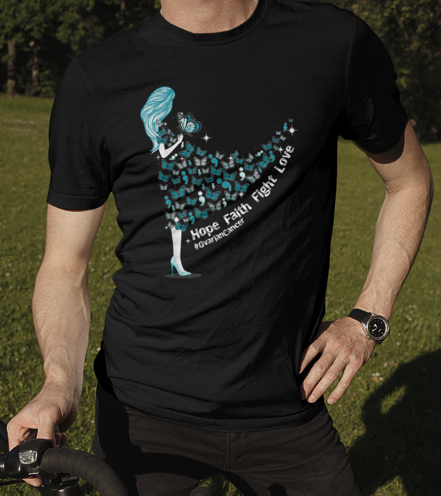 Hope Faith Fight Love Butterfly #OvarianCancer Support T-Shirt