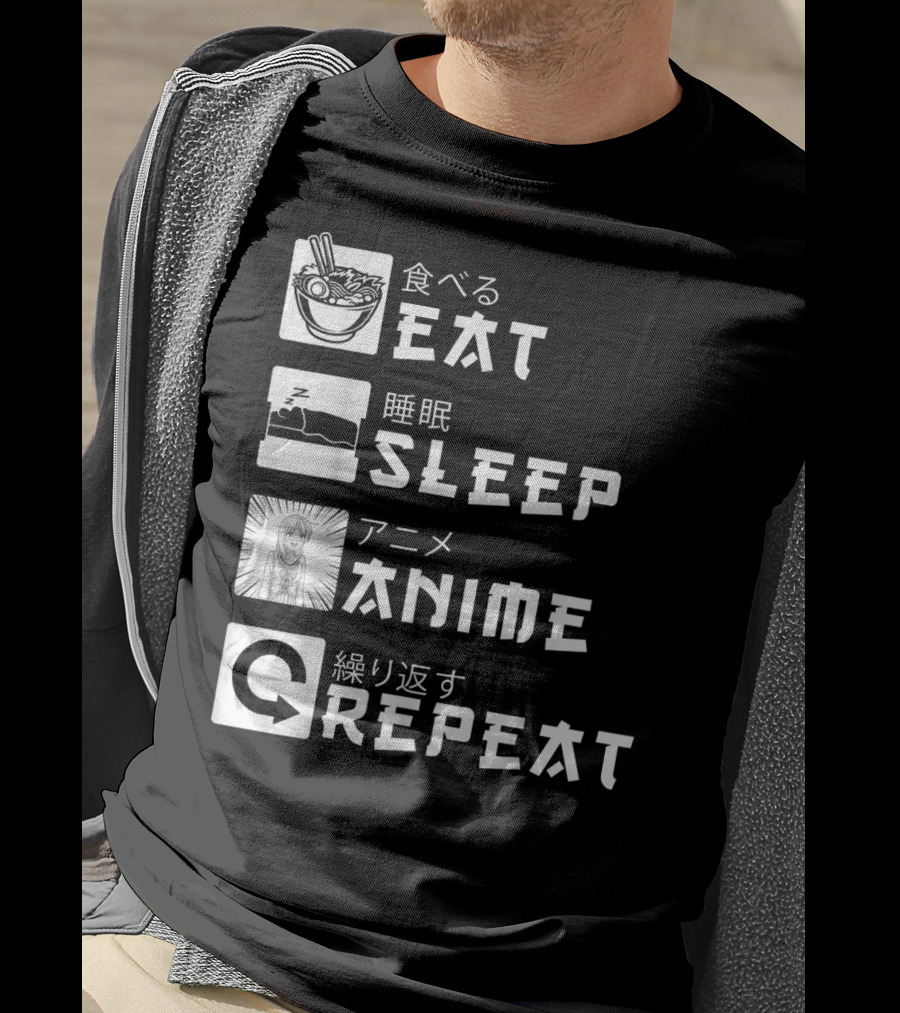 Eat Sleep Anime Repeat Japanese Manga Cosplay Bowl Zzzz Girl Arrows T-Shirt