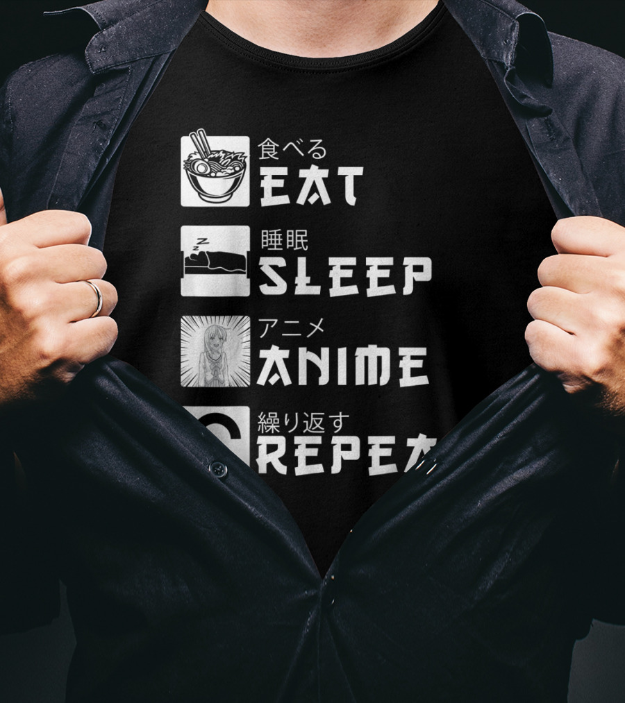 Eat Sleep Anime Repeat Japanese Manga Cosplay Bowl Zzzz Girl Arrows T-Shirt