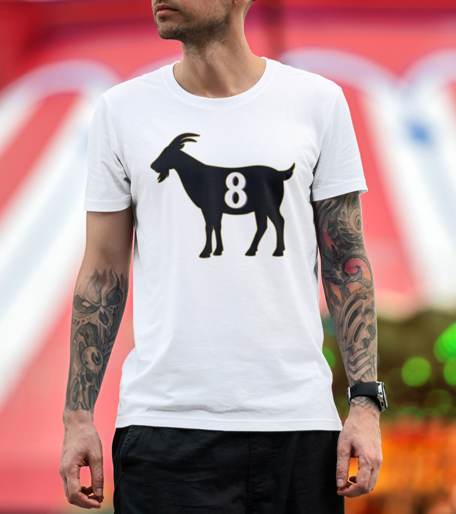 GOAT 8 Baltimore Football Maryland Raven Nation Black Goat Silhouette With Number 8 T-Shirt