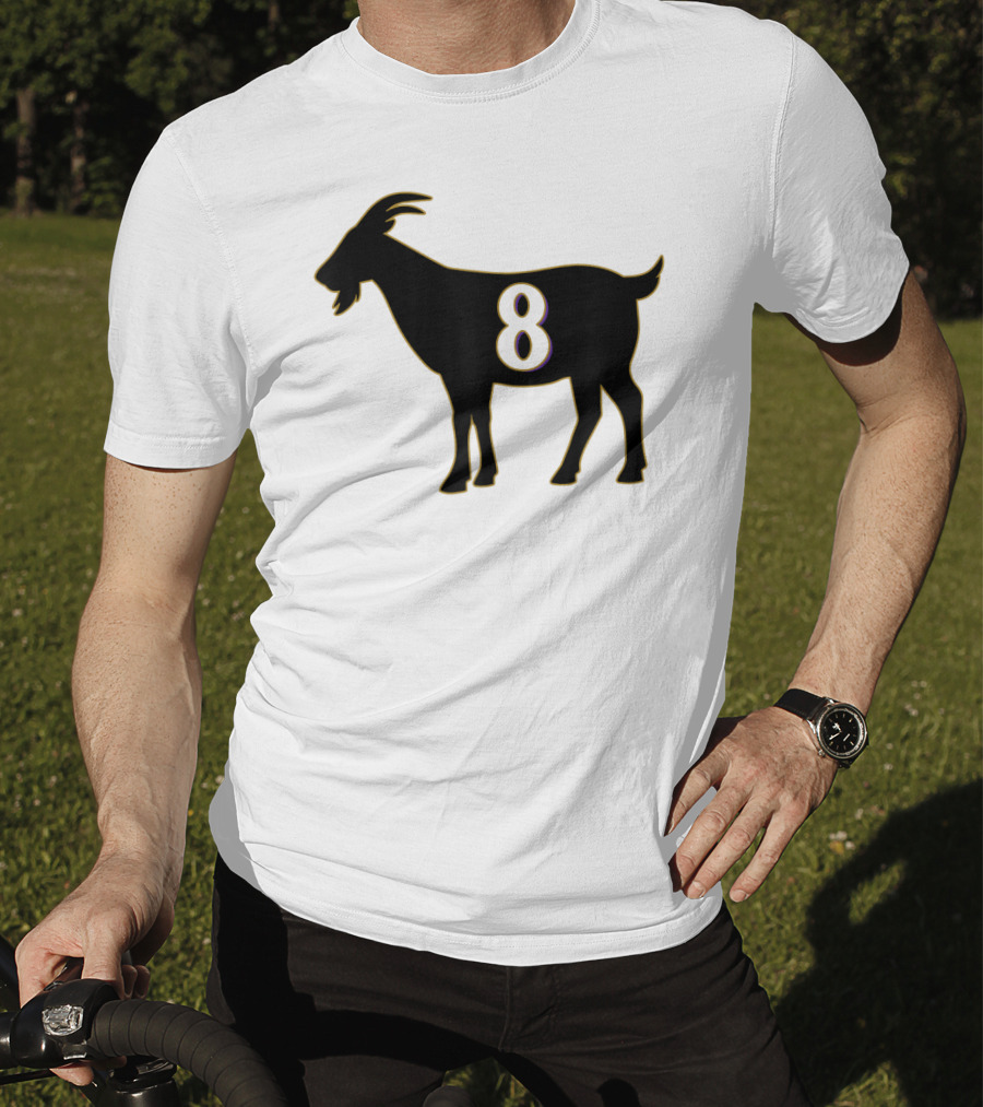 GOAT 8 Baltimore Football Maryland Raven Nation Black Goat Silhouette With Number 8 T-Shirt