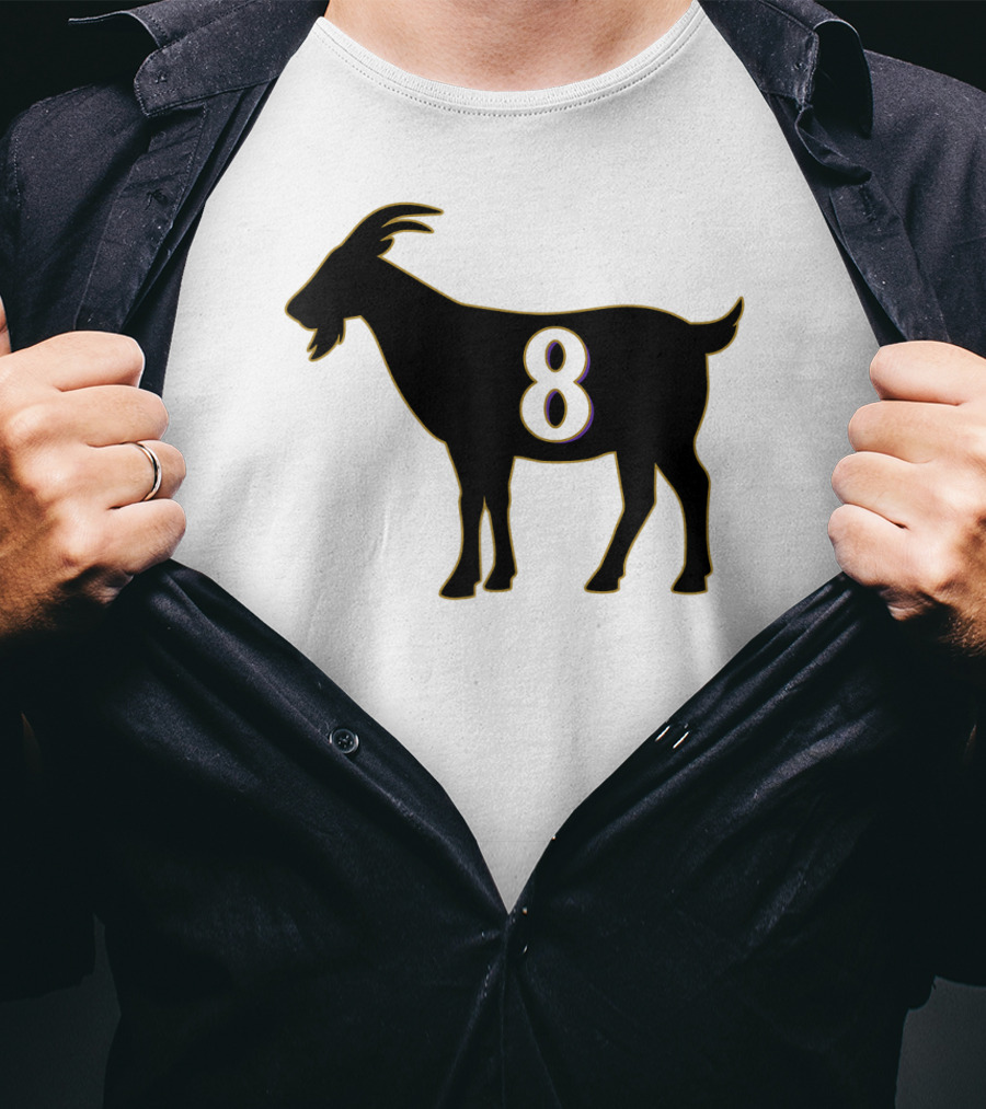 GOAT 8 Baltimore Football Maryland Raven Nation Black Goat Silhouette With Number 8 T-Shirt