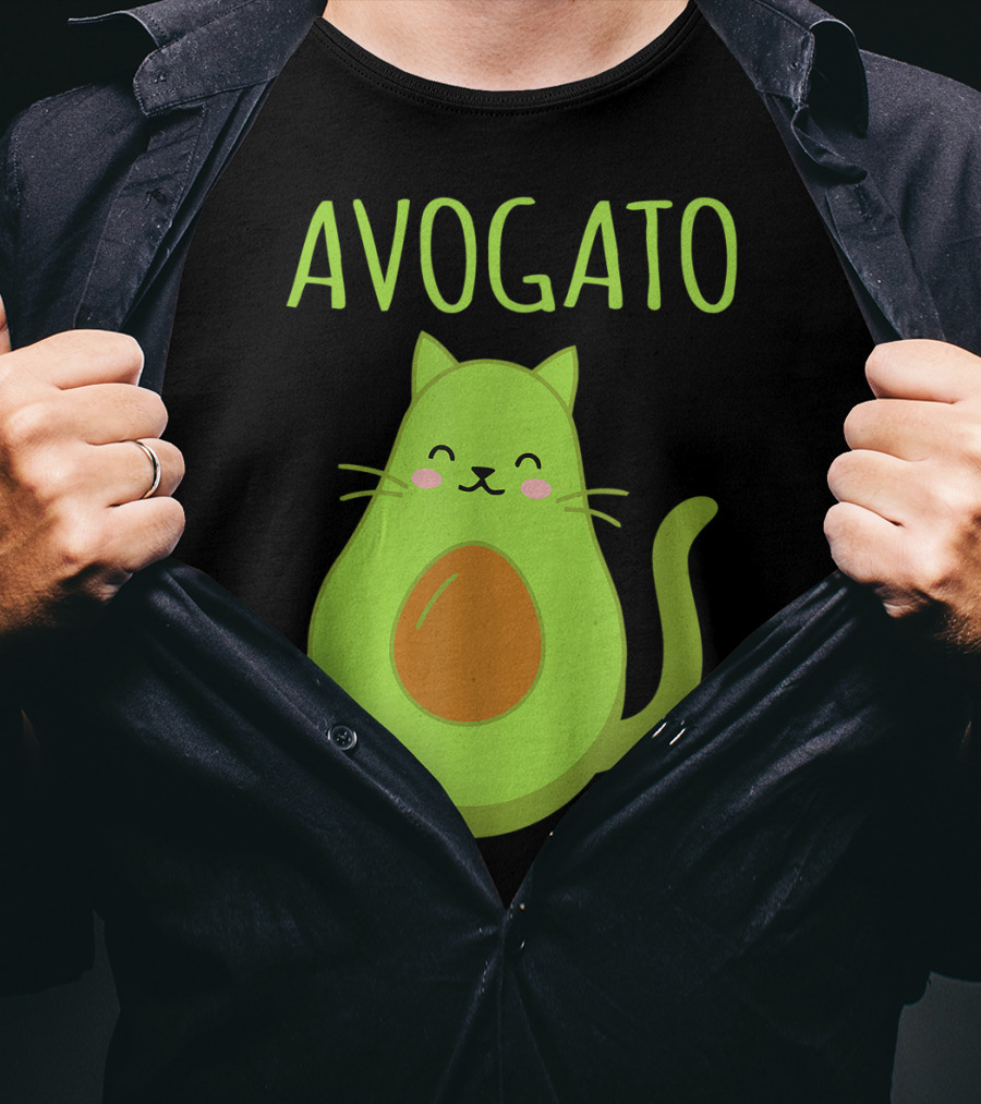 Avogato Cute Happy Cat Avocado T-Shirt