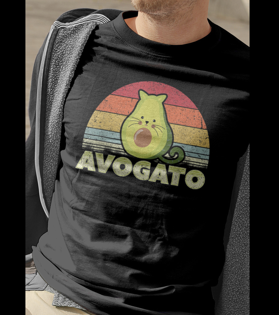 Avogato Retro Cat Avocado Vintage Sunset T-Shirt