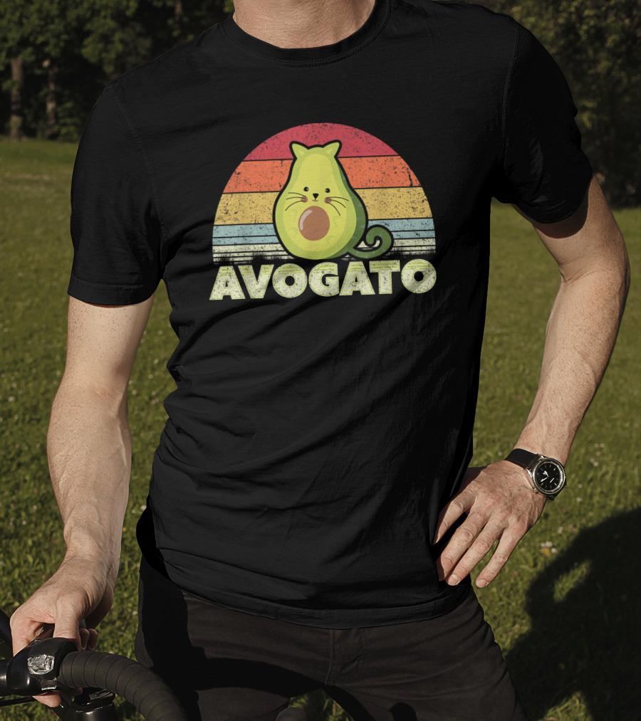 Avogato Retro Cat Avocado Vintage Sunset T-Shirt