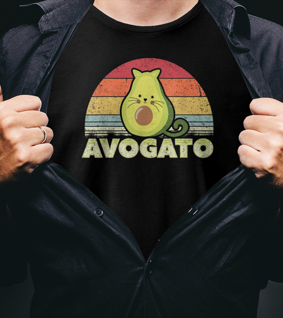 Avogato Retro Cat Avocado Vintage Sunset T-Shirt