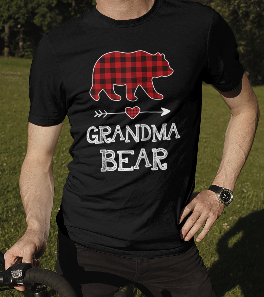 Grandma Bear Christmas Buffalo Plaid Raglan Baseball T-Shirt