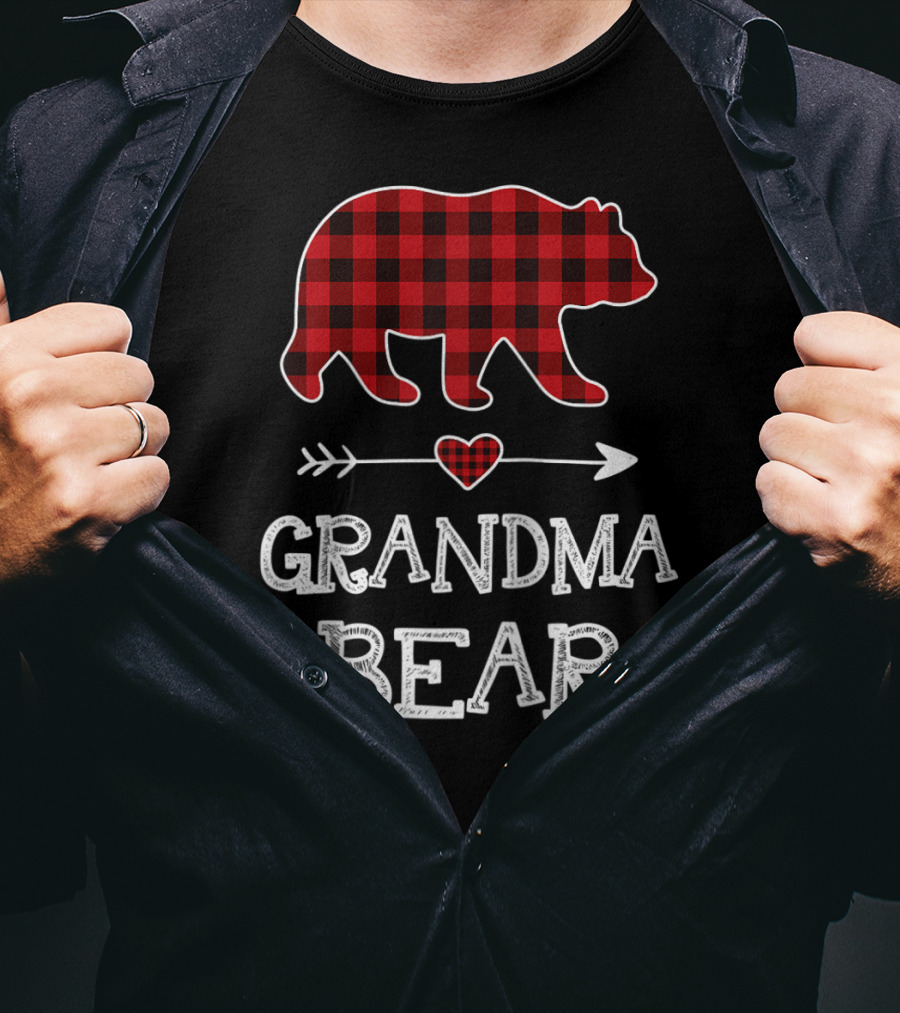 Grandma Bear Christmas Buffalo Plaid Raglan Baseball T-Shirt