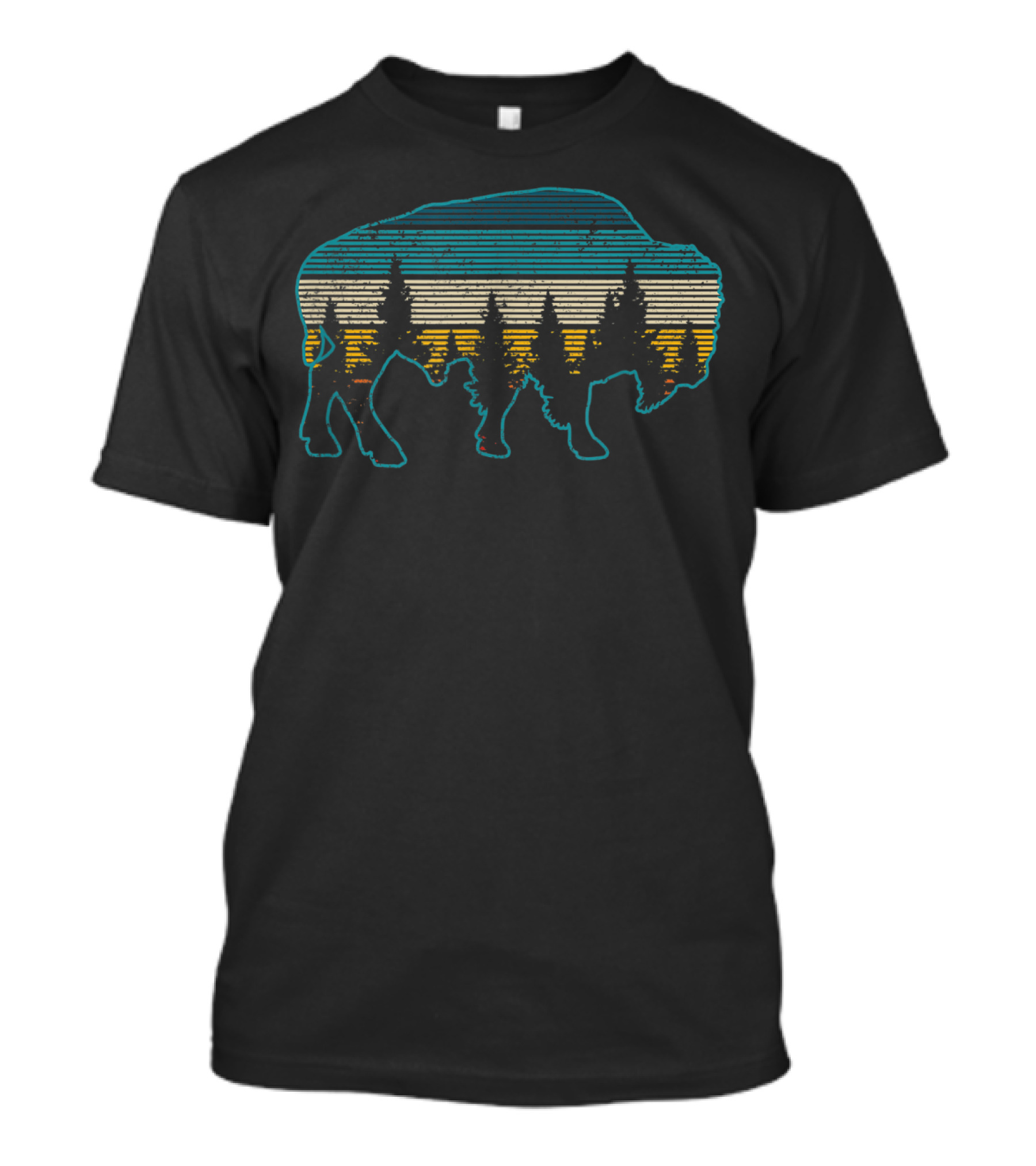 Bison Silhouette With Forest And Stripes American Buffalo National Park T-Shirt