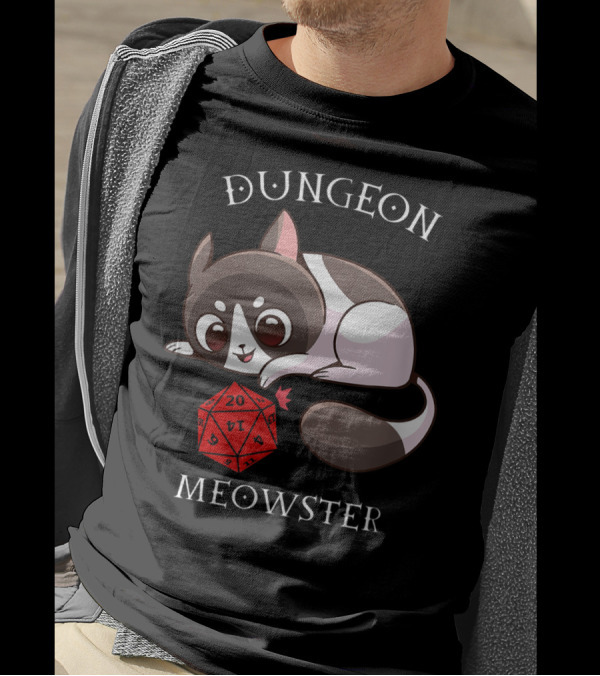 Dungeon Meowster Cat With D20 Nerd RPG Table Top Gamer T-Shirt