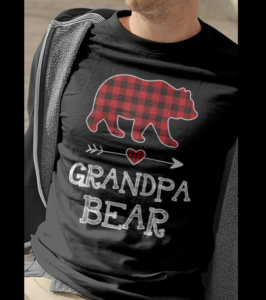 Grandpa Bear Christmas Red Plaid Buffalo Raglan Baseball T-Shirt