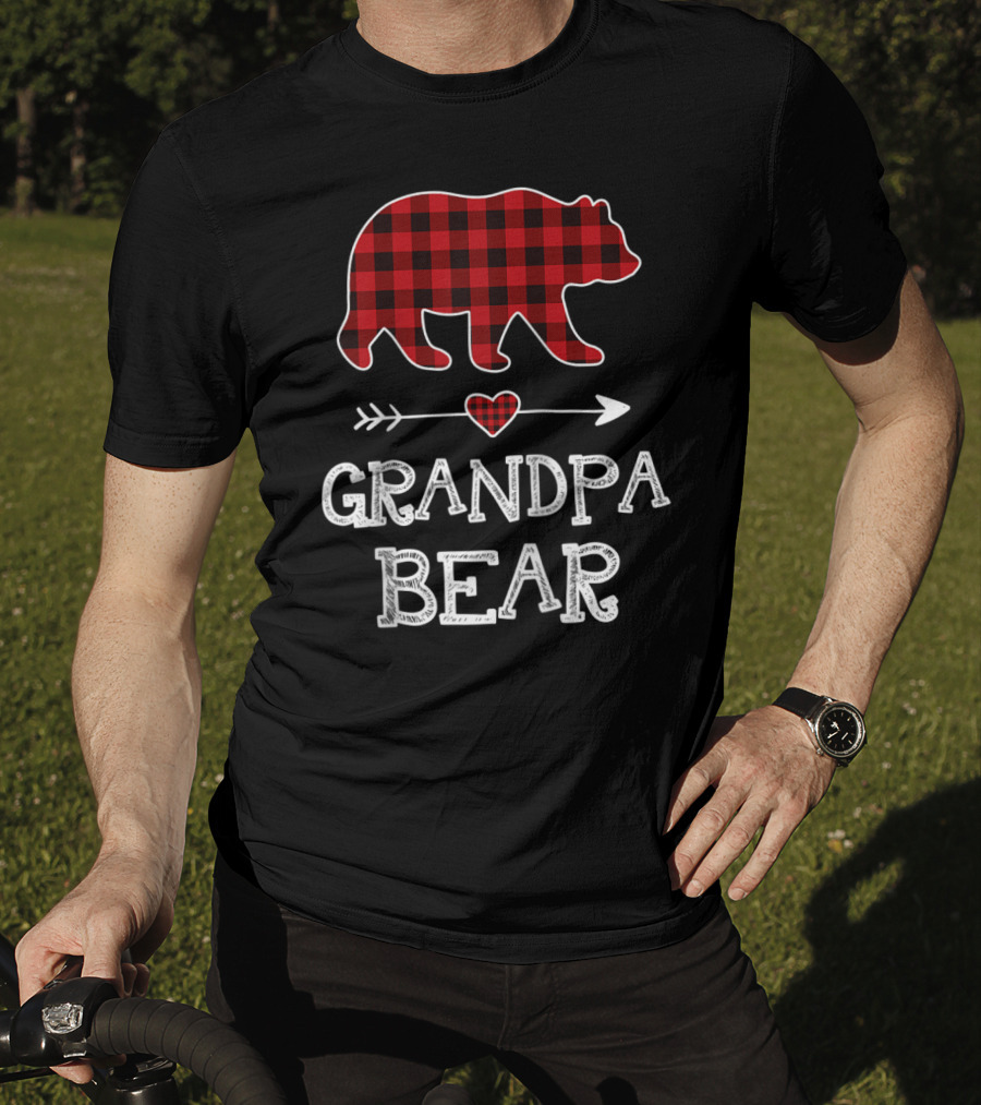 Grandpa Bear Christmas Red Plaid Buffalo Raglan Baseball T-Shirt