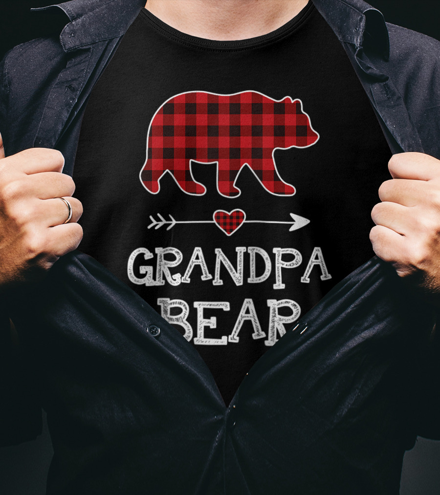Grandpa Bear Christmas Red Plaid Buffalo Raglan Baseball T-Shirt