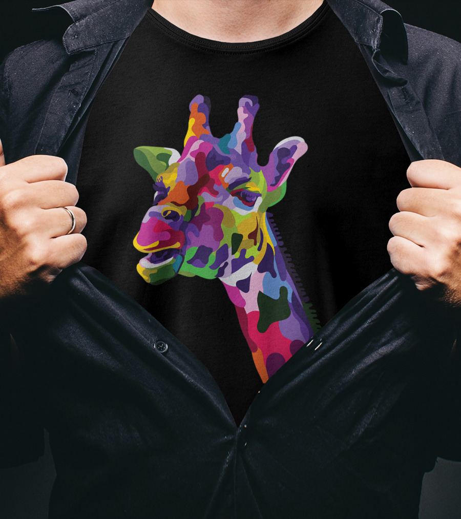 Giraffe Support Colorful Psychedelic T-Shirt