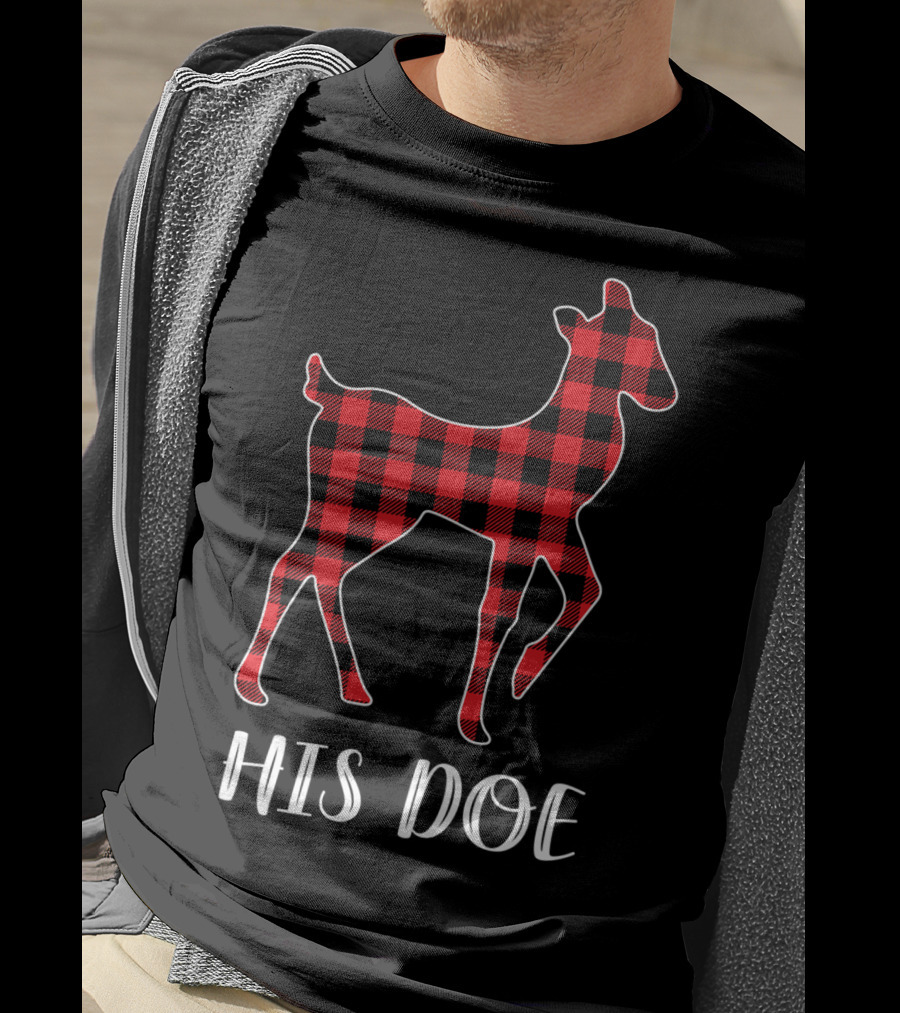 His Doe Red Plaid Buffalo Check Pattern Deer T-Shirt