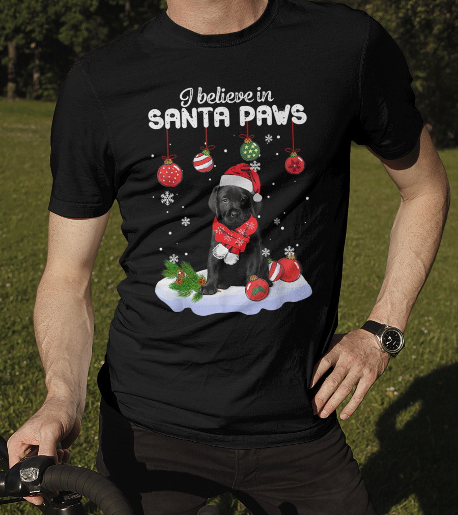 I Believe In Santa Paws Labrador Puppy With Christmas Ornaments T-Shirt