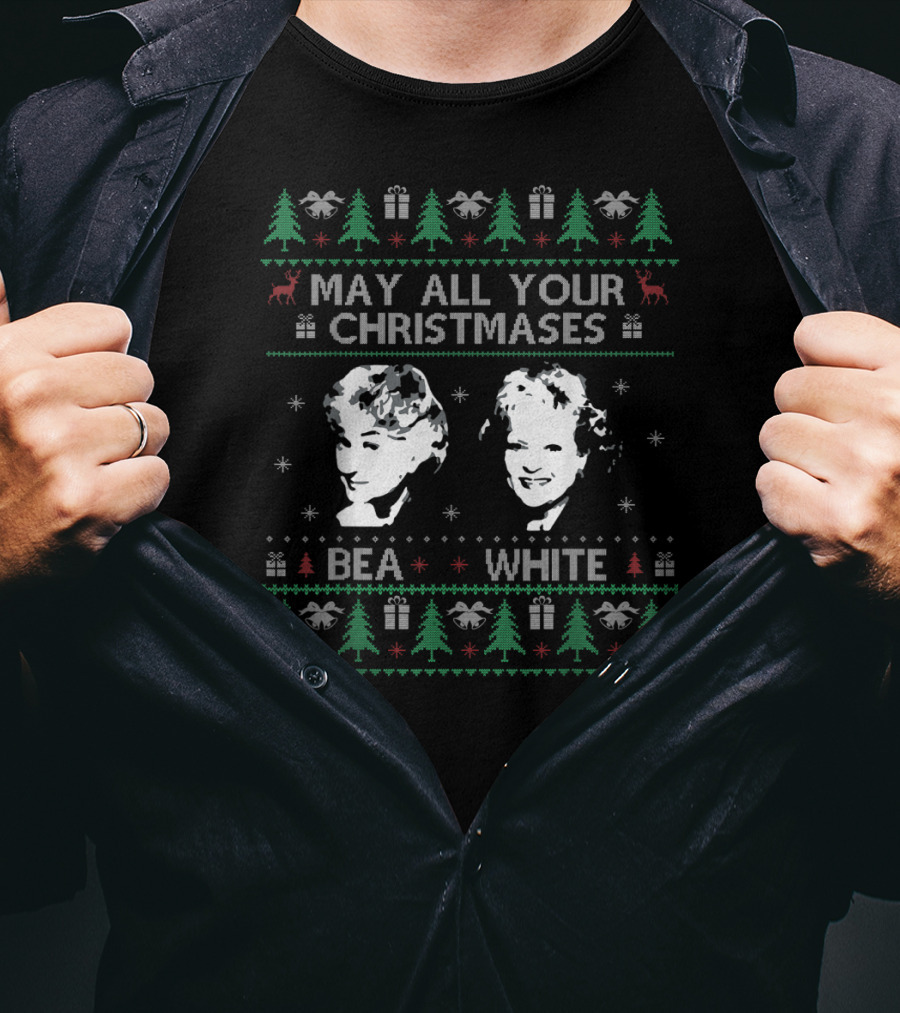 May All Your Christmases Bea White With Holiday Sweater Icons T-Shirt