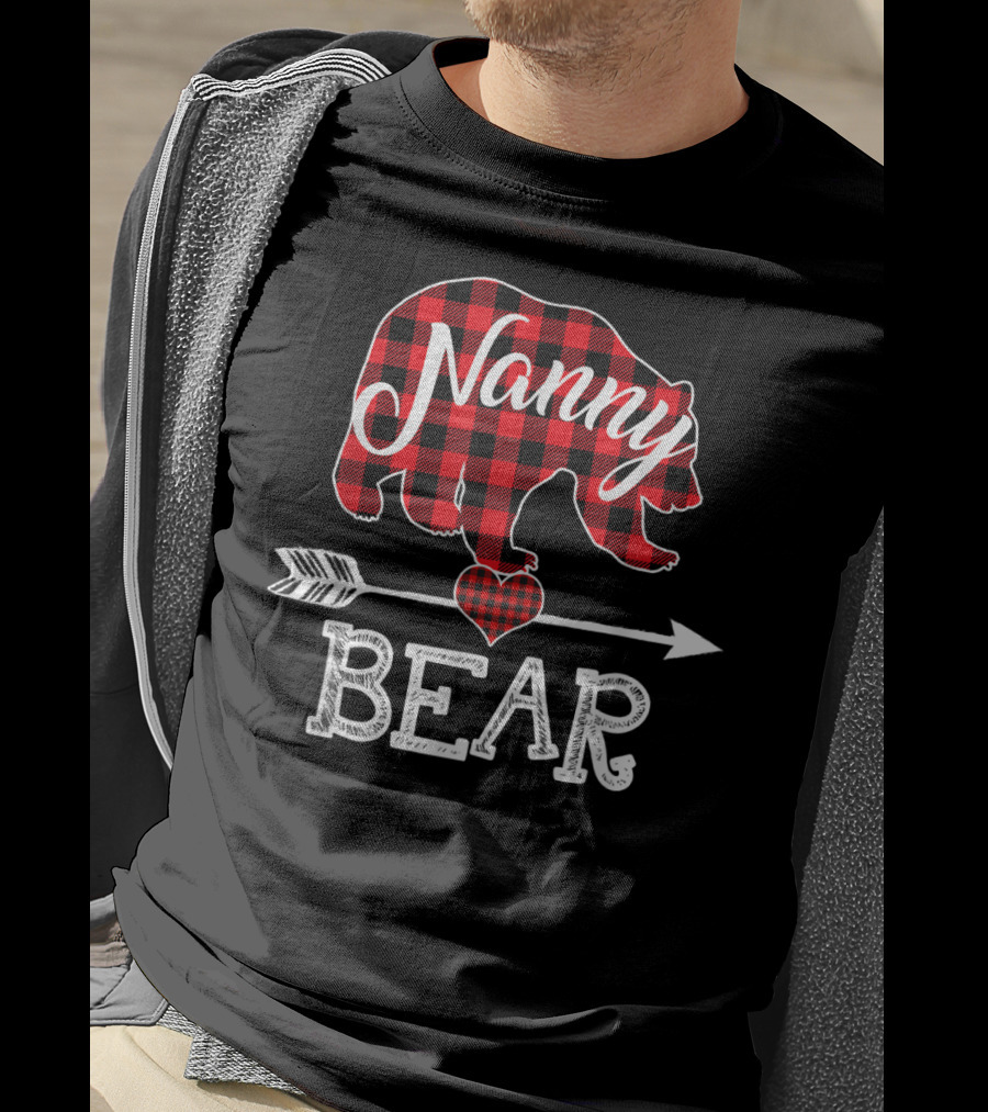 Nanny Bear Plaid Heart Arrow Buffalo Christmas T-Shirt
