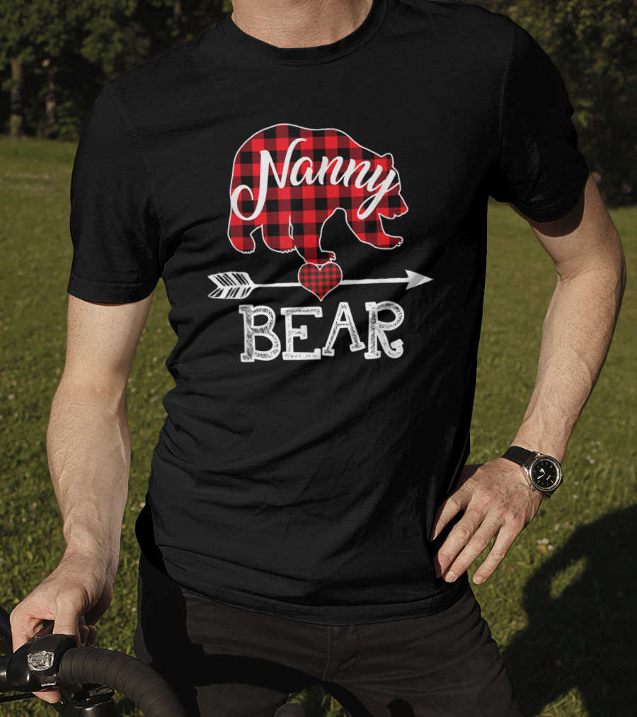Nanny Bear Plaid Heart Arrow Buffalo Christmas T-Shirt