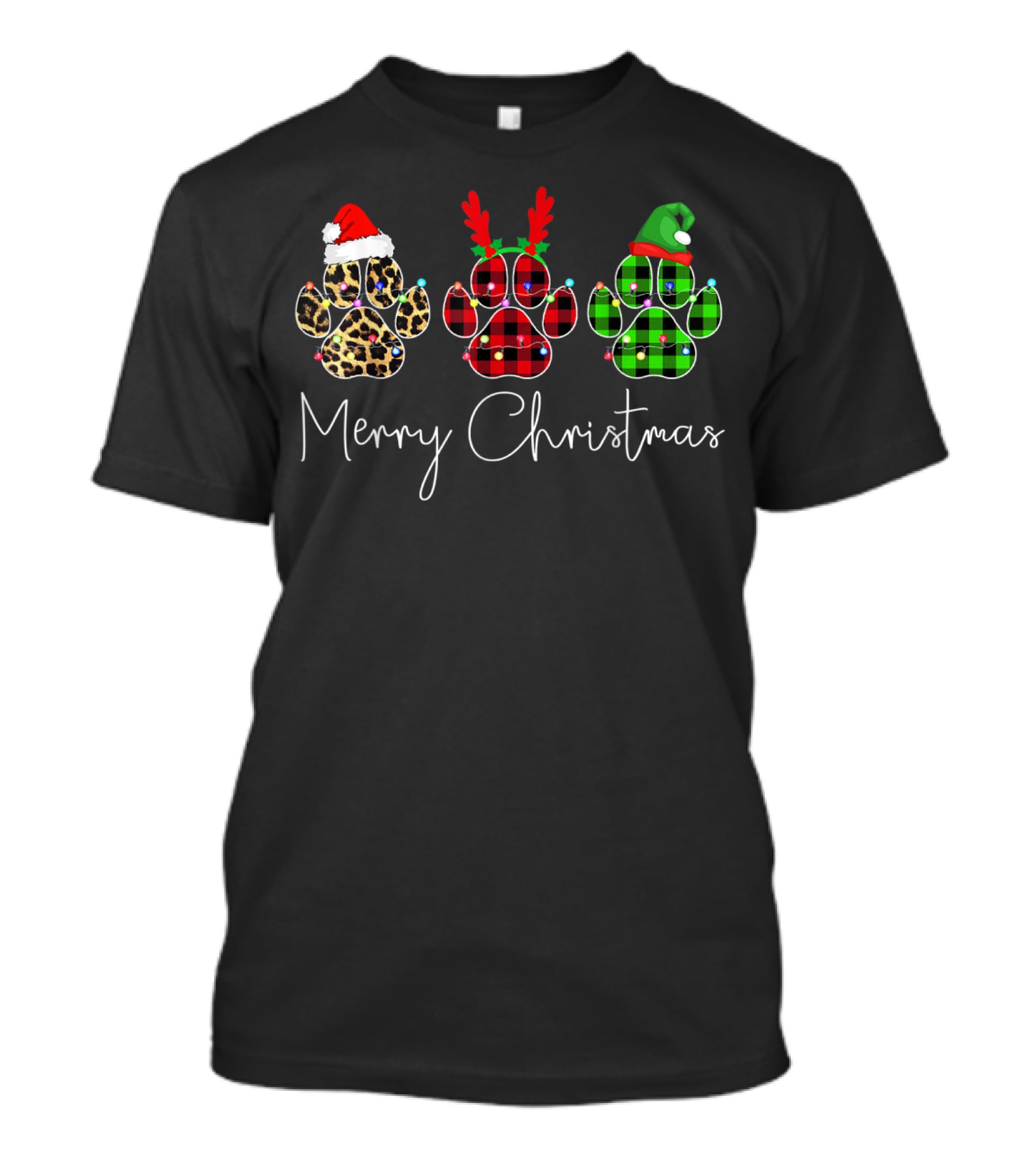 Merry Christmas Leopard Reindeer Elf Paw Dogs T-Shirt