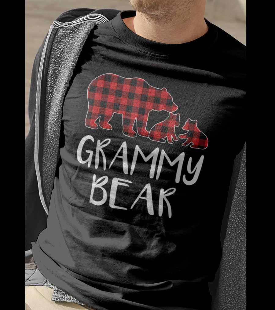 Grammy Bear Red Plaid Two Cubs Matching Buffalo T-Shirt