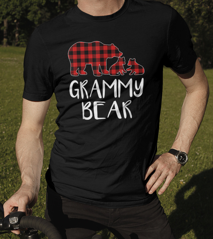 Grammy Bear Red Plaid Two Cubs Matching Buffalo T-Shirt