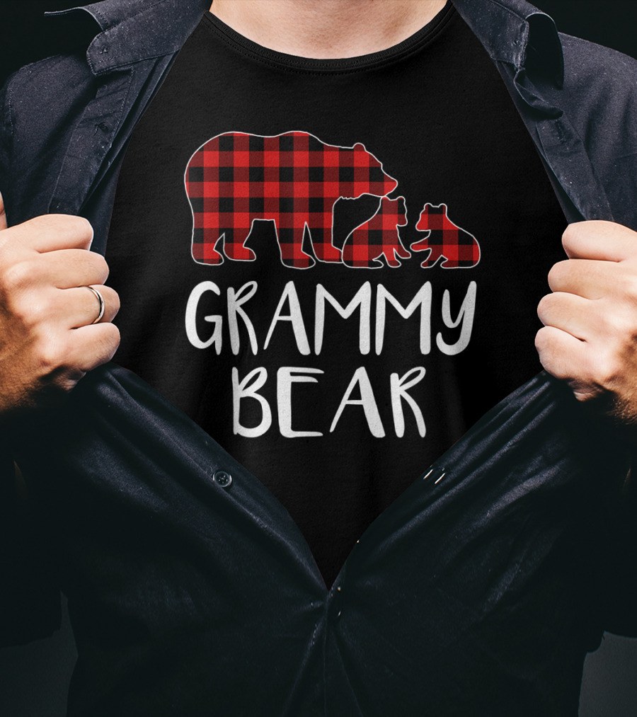 Grammy Bear Red Plaid Two Cubs Matching Buffalo T-Shirt