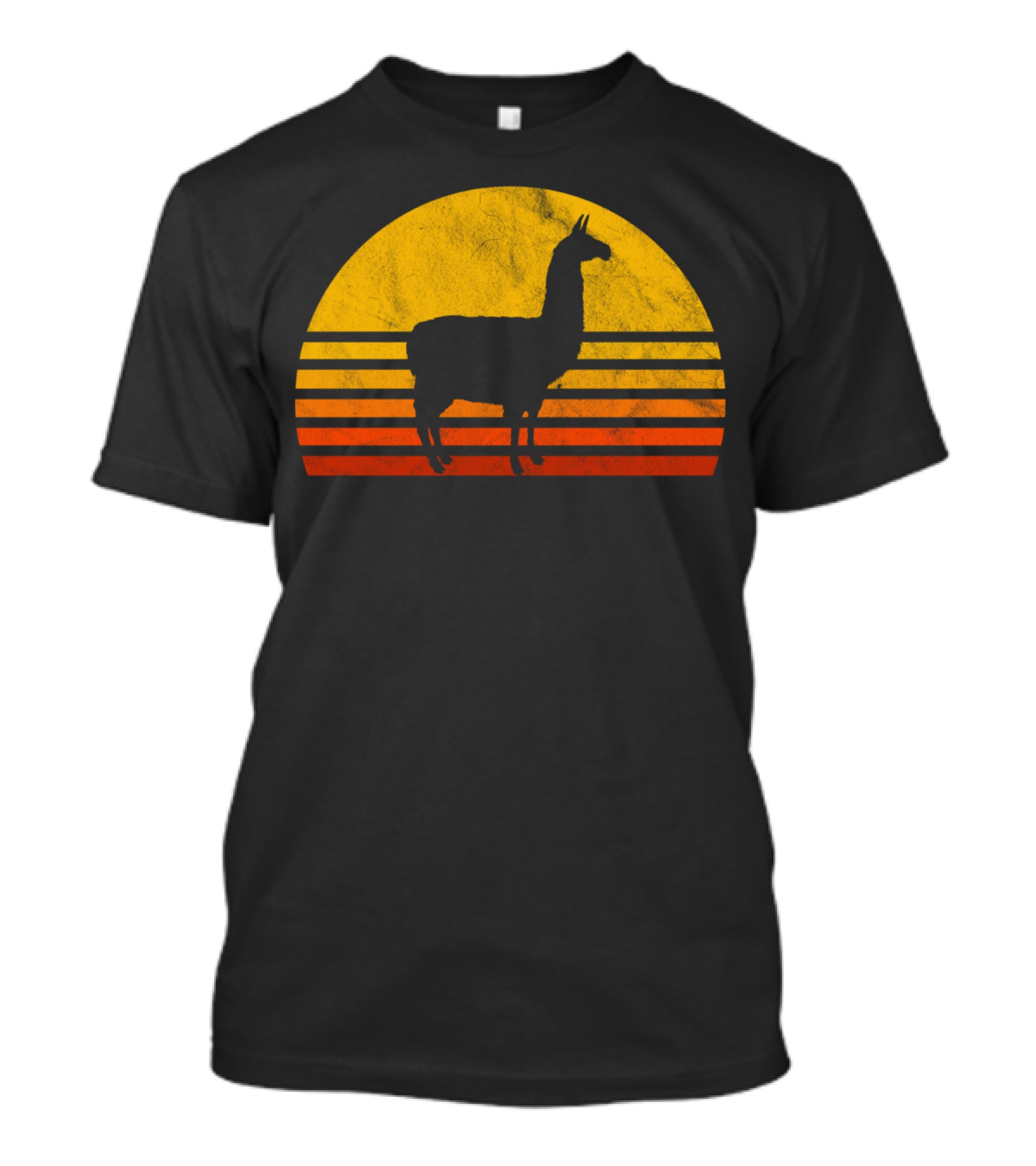 Retro Llama Silhouette Against Sunset Colors T-Shirt