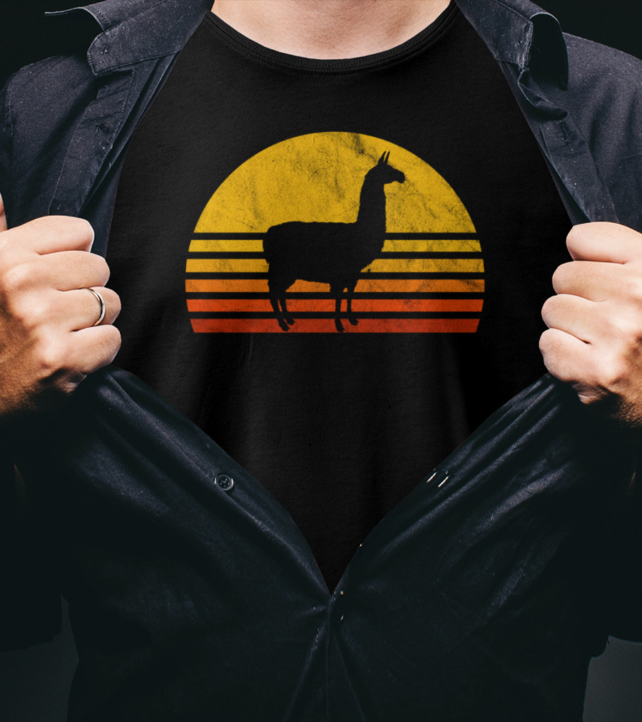 Retro Llama Silhouette Against Sunset Colors T-Shirt
