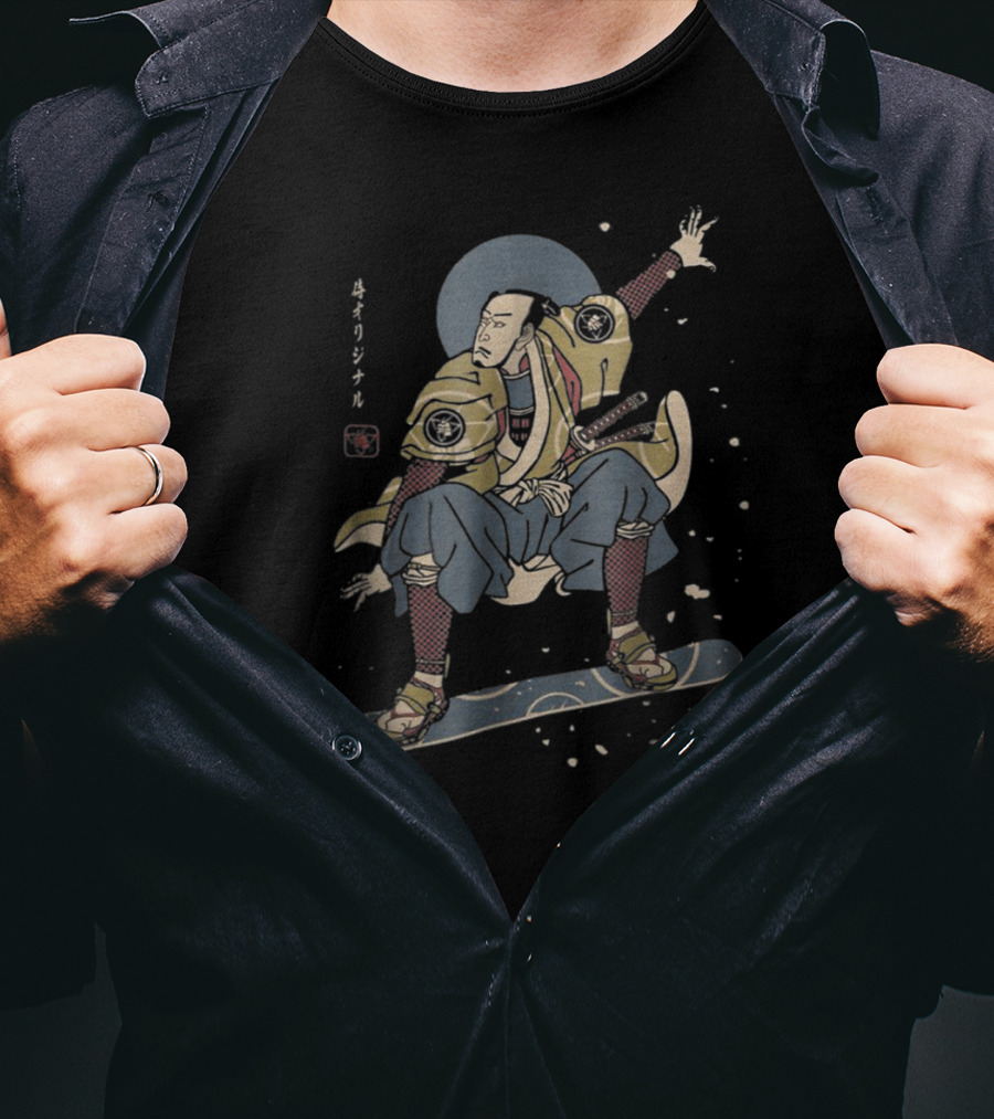 SNOWBOARDSAMURAI Windsurfing Ukiyo-e Style Snowboarding Samurai T-Shirt